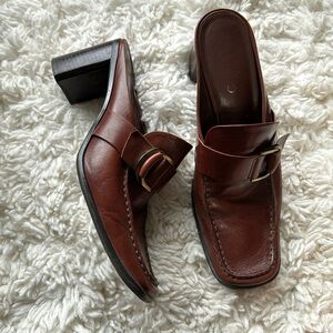 Franco Sarto Brown Leather Mules